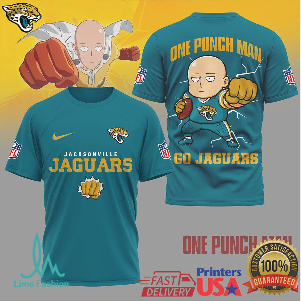 Jacksonville Jaguars x One Punch Man Saitama NFL Graphic T Shirt - Limotees LLC