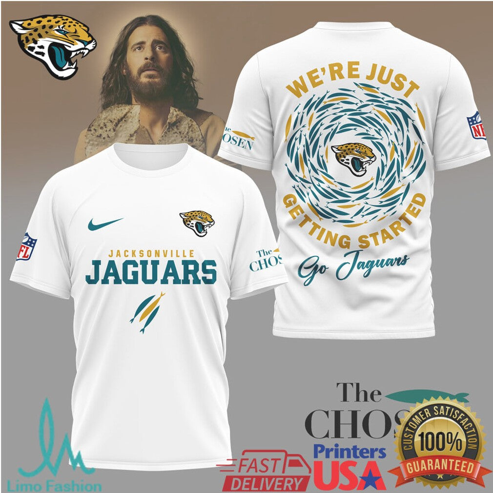 Jacksonville Jaguars x The Chosen “We're Just Getting Started” Christian T Shirt - Limotees LLC