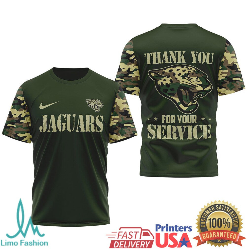 Jacksonville JaguarsOfficial NFL Camouflage Thank You For Service 3D Shirt - Limotees LLC