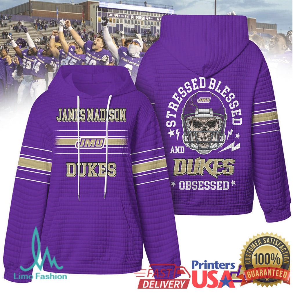 James Madison JMU Dukes Stressed Blessed and Obsessed Football Skull T Shirt - Limotees LLC