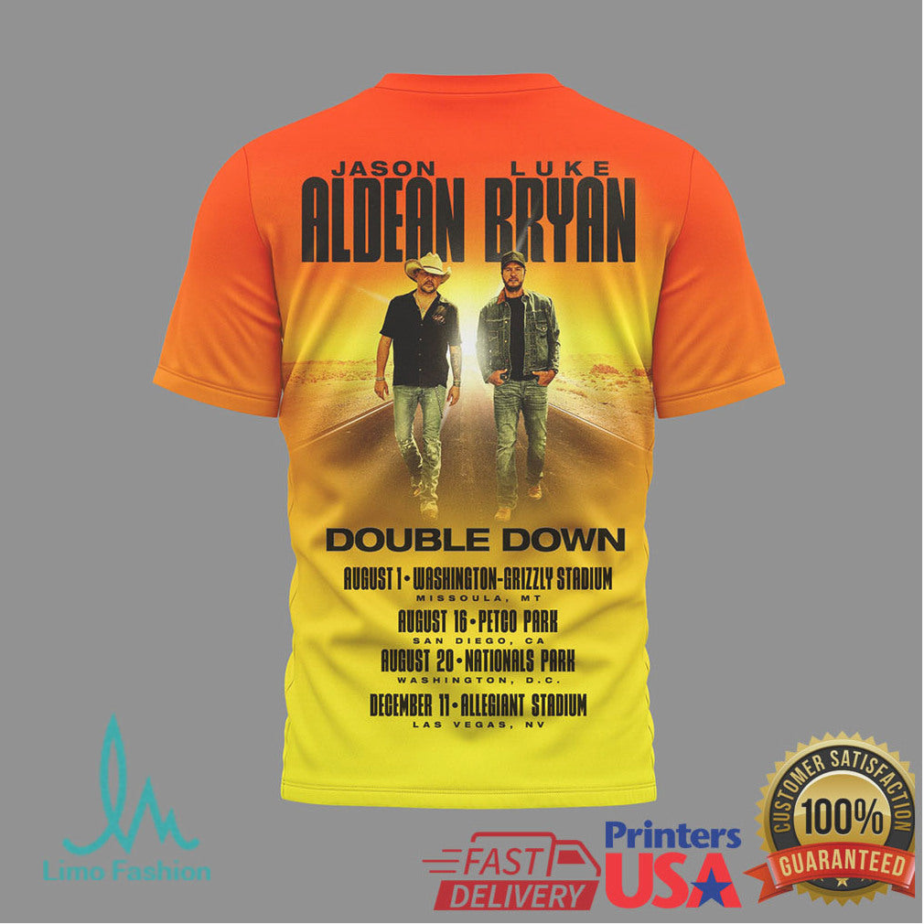 Jason Aldean and Luke Bryan Double Down Tour 2024 Country Music Concert T Shirt - Limotees LLC