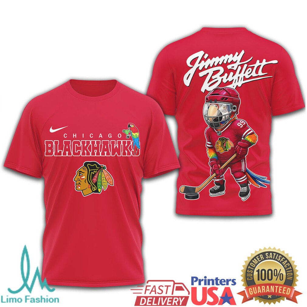 Jimmy Buffett Chicago Blackhawks Parrot Head Hockey T Shirt - Limotees LLC