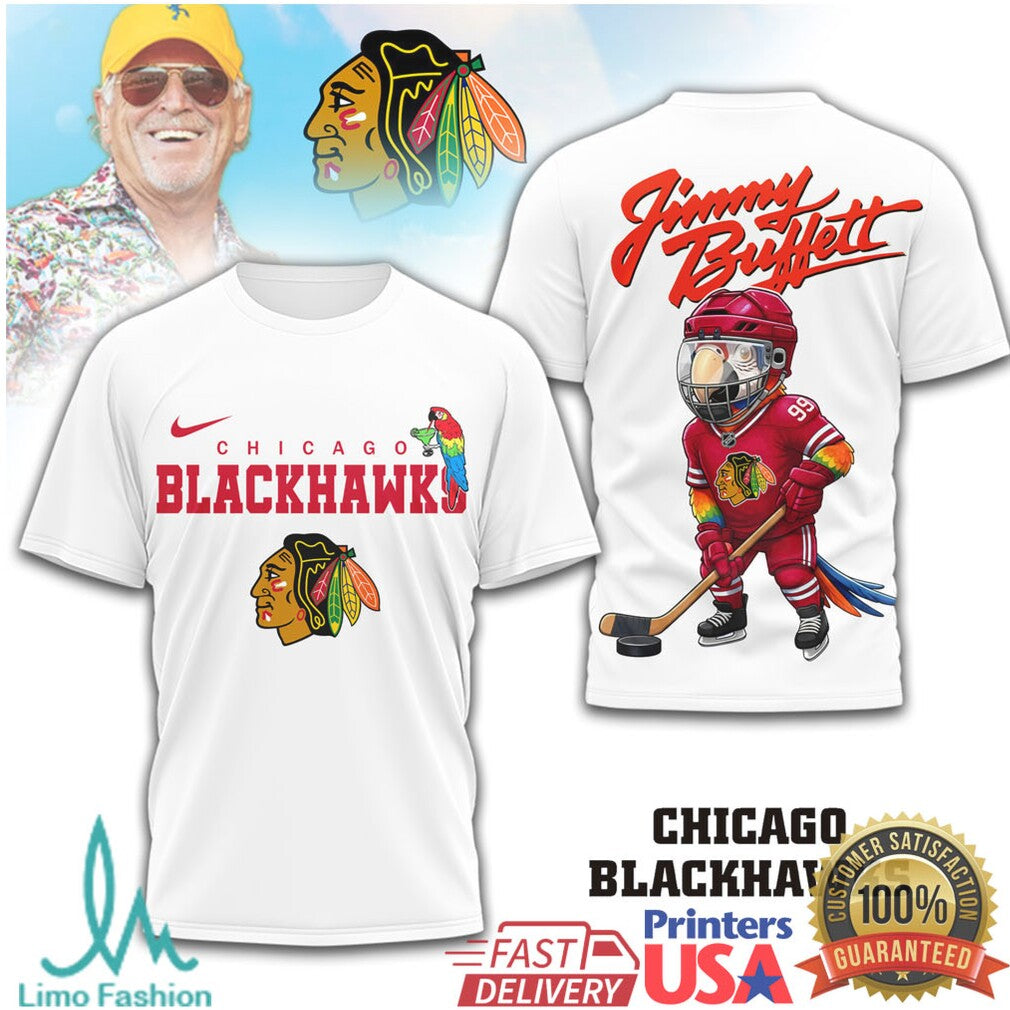 Jimmy Buffett Chicago Blackhawks Parrot Head Hockey T Shirt - Limotees LLC