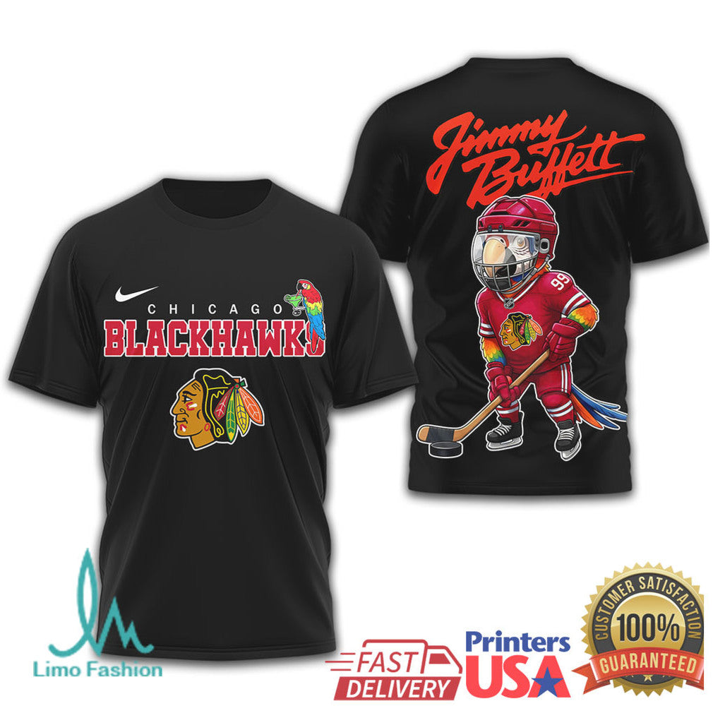 Jimmy Buffett Chicago Blackhawks Parrot Head Hockey T Shirt - Limotees LLC