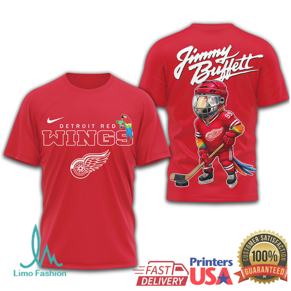 Jimmy Buffett Detroit Red Wings Parrot Head Hockey T Shirt - Limotees LLC