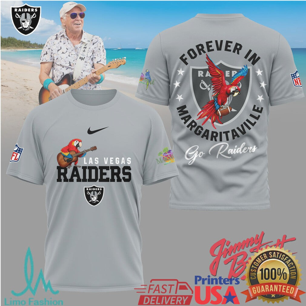 Jimmy Buffett Forever In Margaritaville Las Vegas Raiders Parrot Tribute Tee - Limotees LLC