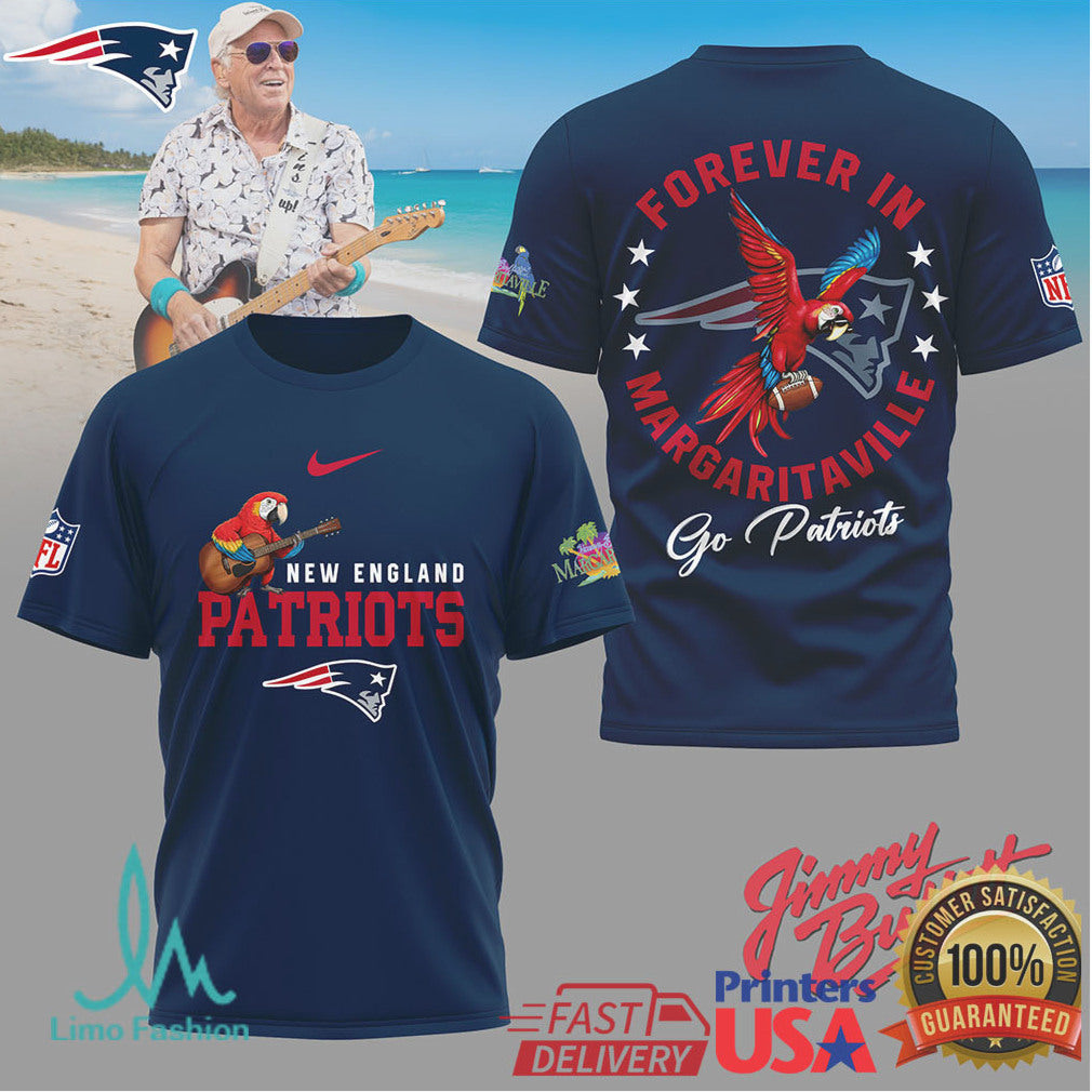 Jimmy Buffett Forever In Margaritaville New England Patriots Fan T Shirt - Limotees LLC