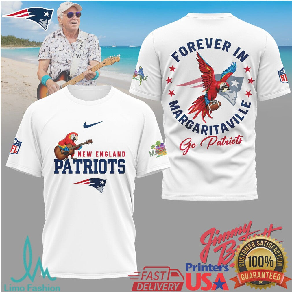 Jimmy Buffett Forever In Margaritaville New England Patriots Fan T Shirt - Limotees LLC