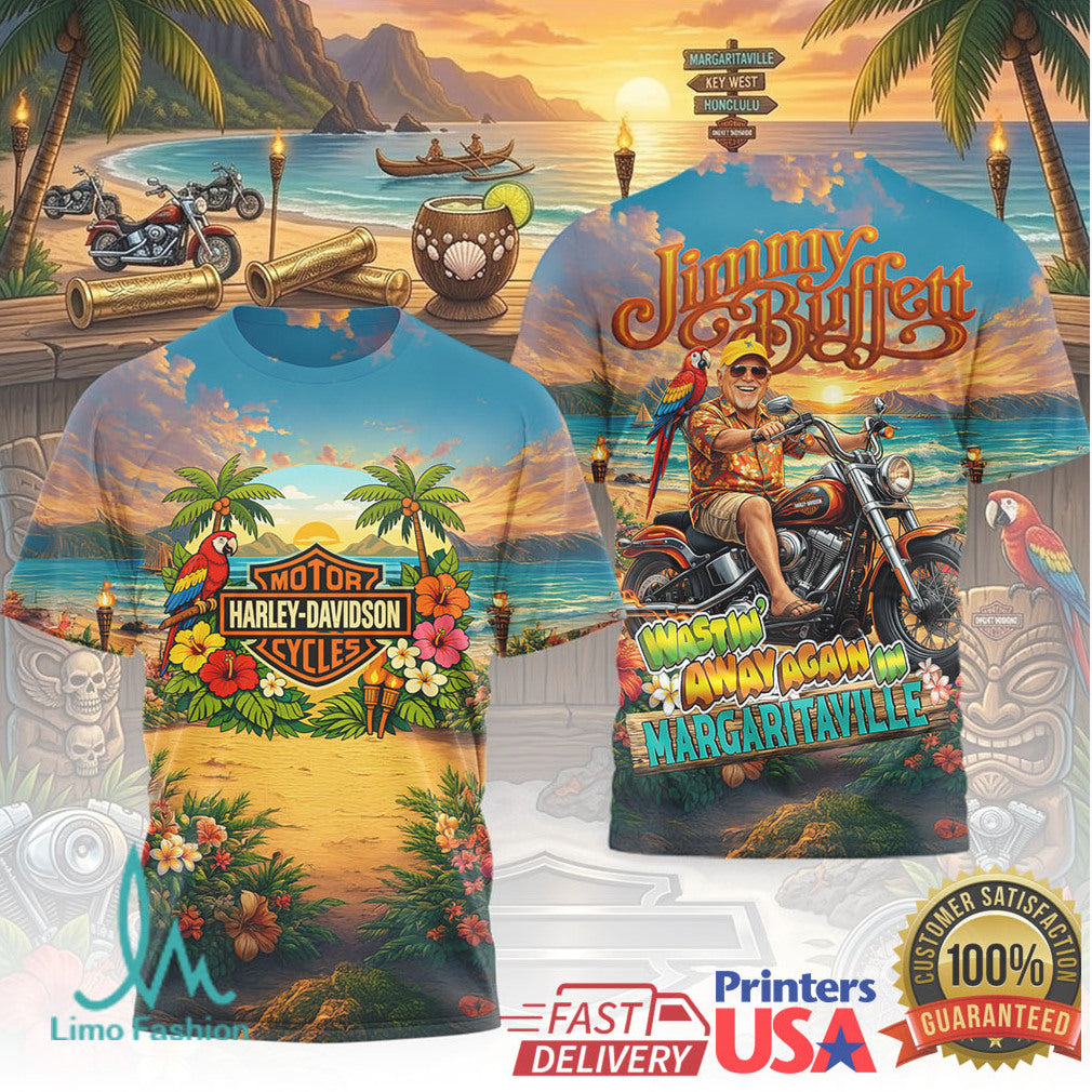 Jimmy Buffett Margaritaville Harley Davidson Tropical Summer All Over Print T Shirt - Limotees LLC