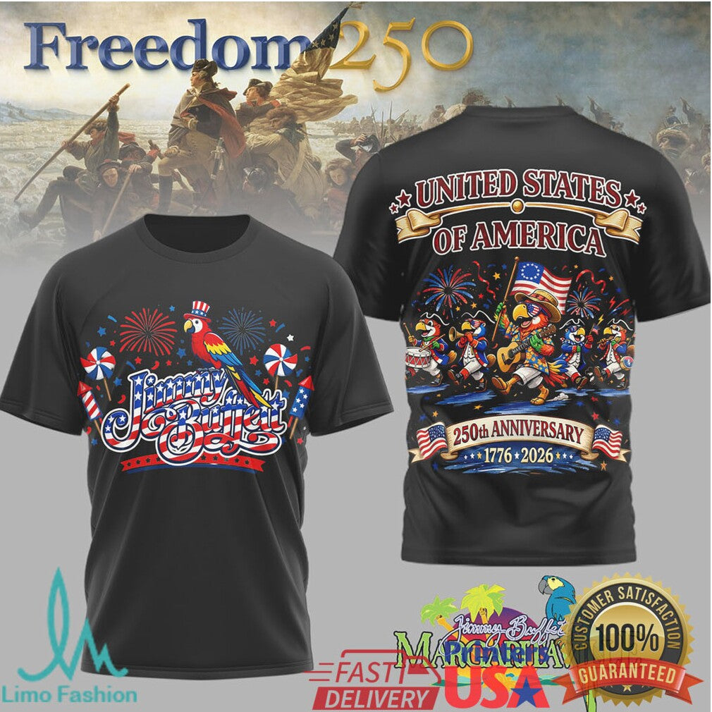 Jimmy Buffett Margaritaville Patriotic 250th Anniversary Parrot T Shirt - Limotees LLC