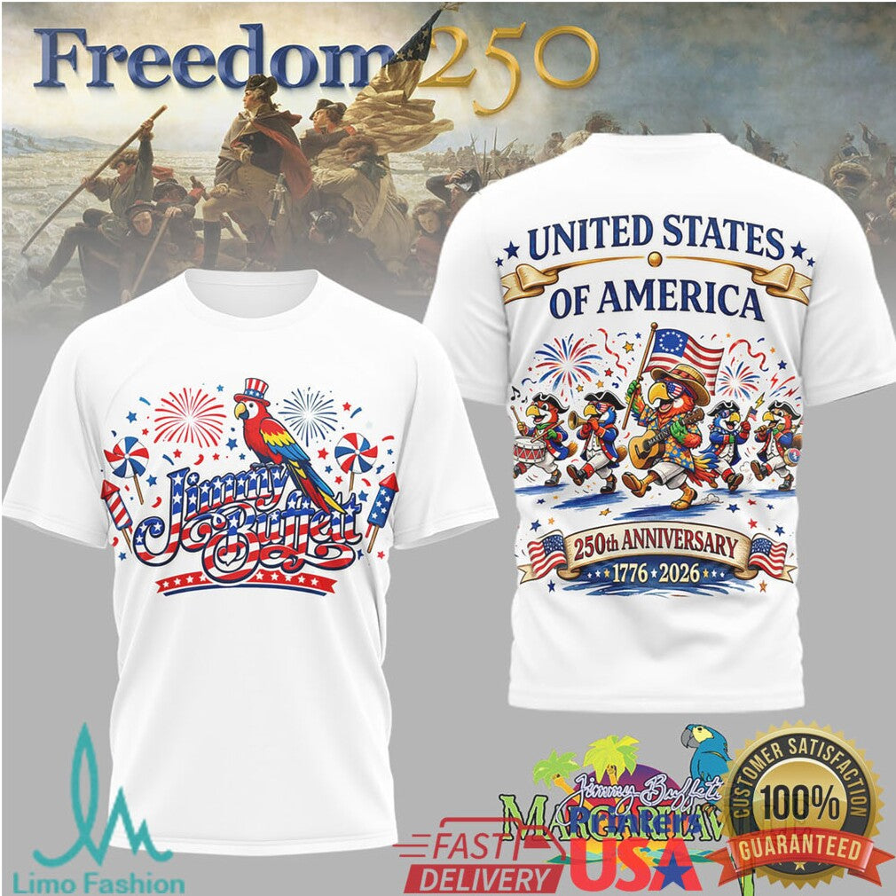 Jimmy Buffett Margaritaville Patriotic 250th Anniversary Parrot T Shirt - Limotees LLC