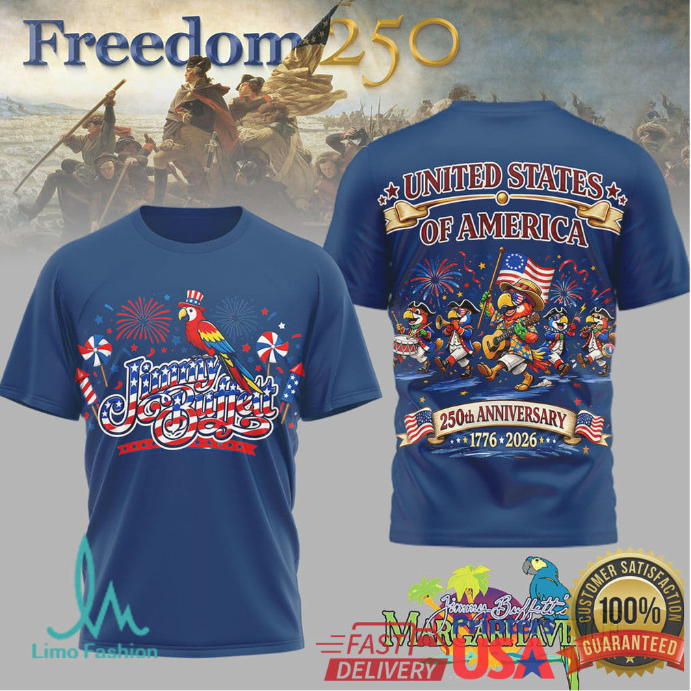 Jimmy Buffett Margaritaville Patriotic 250th Anniversary Parrot T Shirt - Limotees LLC