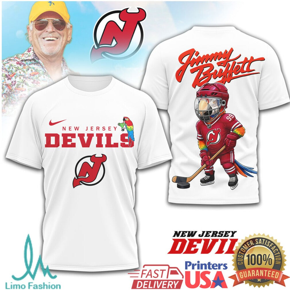 Jimmy Buffett New Jersey Devils Parrot Head Hockey T Shirt - Limotees LLC