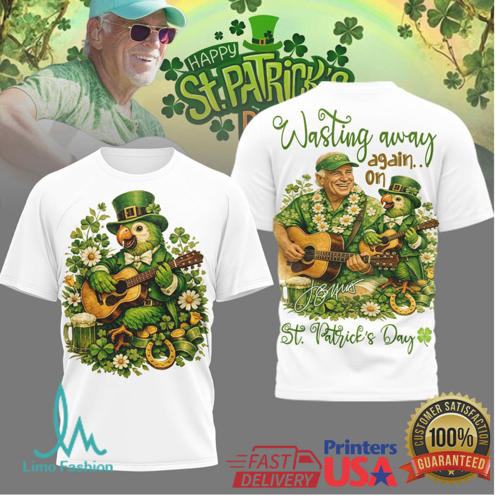 Jimmy Buffett St. Patrick's Day Wasting Away Again Parrott T Shirt - Limotees LLC