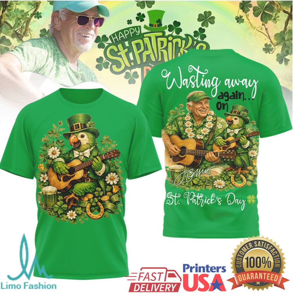 Jimmy Buffett St. Patrick's Day Wasting Away Again Parrott T Shirt - Limotees LLC