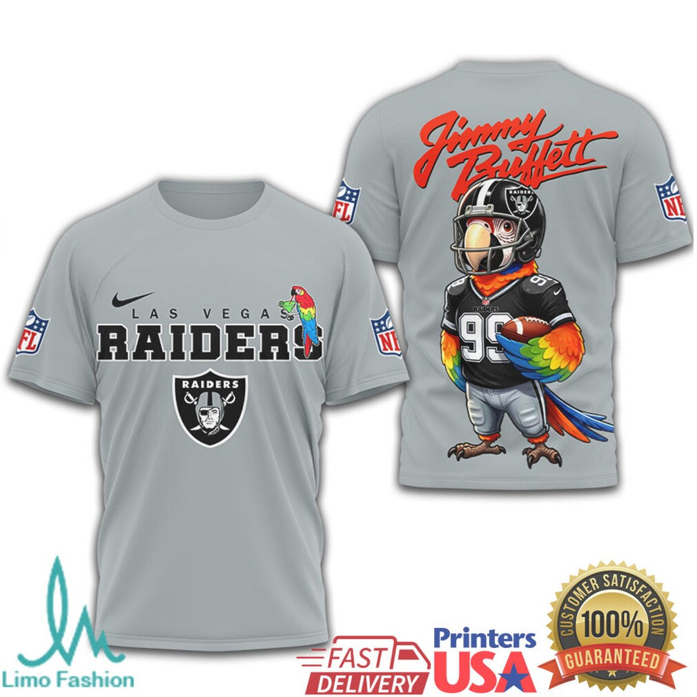 Jimmy Buffett x Las Vegas Raiders Parrot Football Fan T Shirt - Limotees LLC