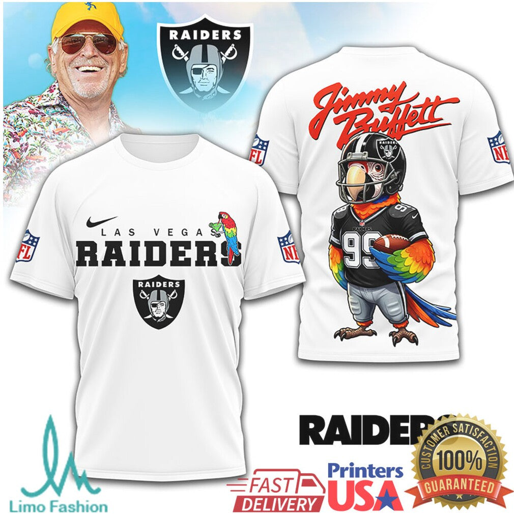 Jimmy Buffett x Las Vegas Raiders Parrot Football Fan T Shirt - Limotees LLC