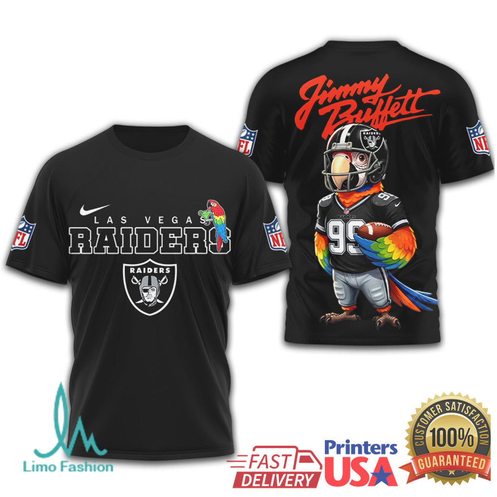 Jimmy Buffett x Las Vegas Raiders Parrot Football Fan T Shirt - Limotees LLC