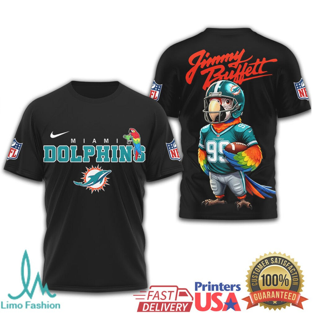 Jimmy Buffett x Miami Dolphins Fins Up Parrot NFL Tee - Limotees LLC