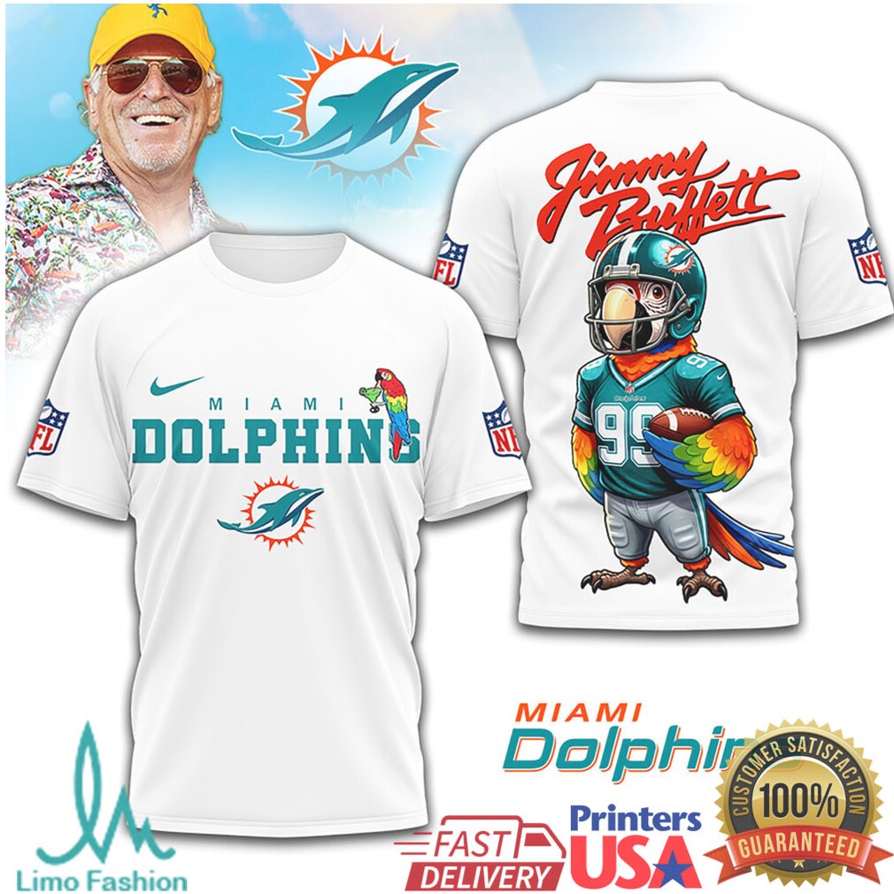 Jimmy Buffett x Miami Dolphins Fins Up Parrot NFL Tee - Limotees LLC