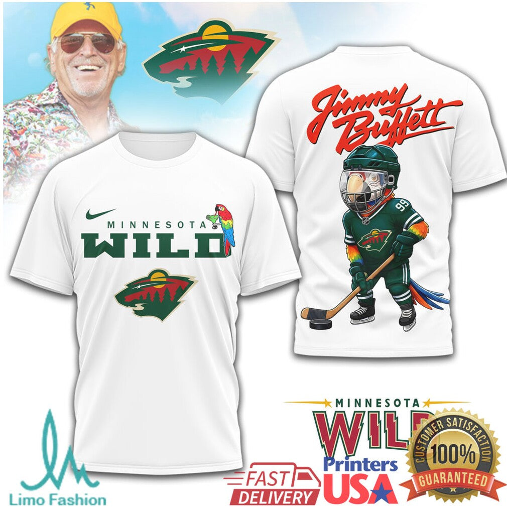 Jimmy Buffett x Minnesota Wild Parrot Head Hockey Fan Tribute T Shirt - Limotees LLC