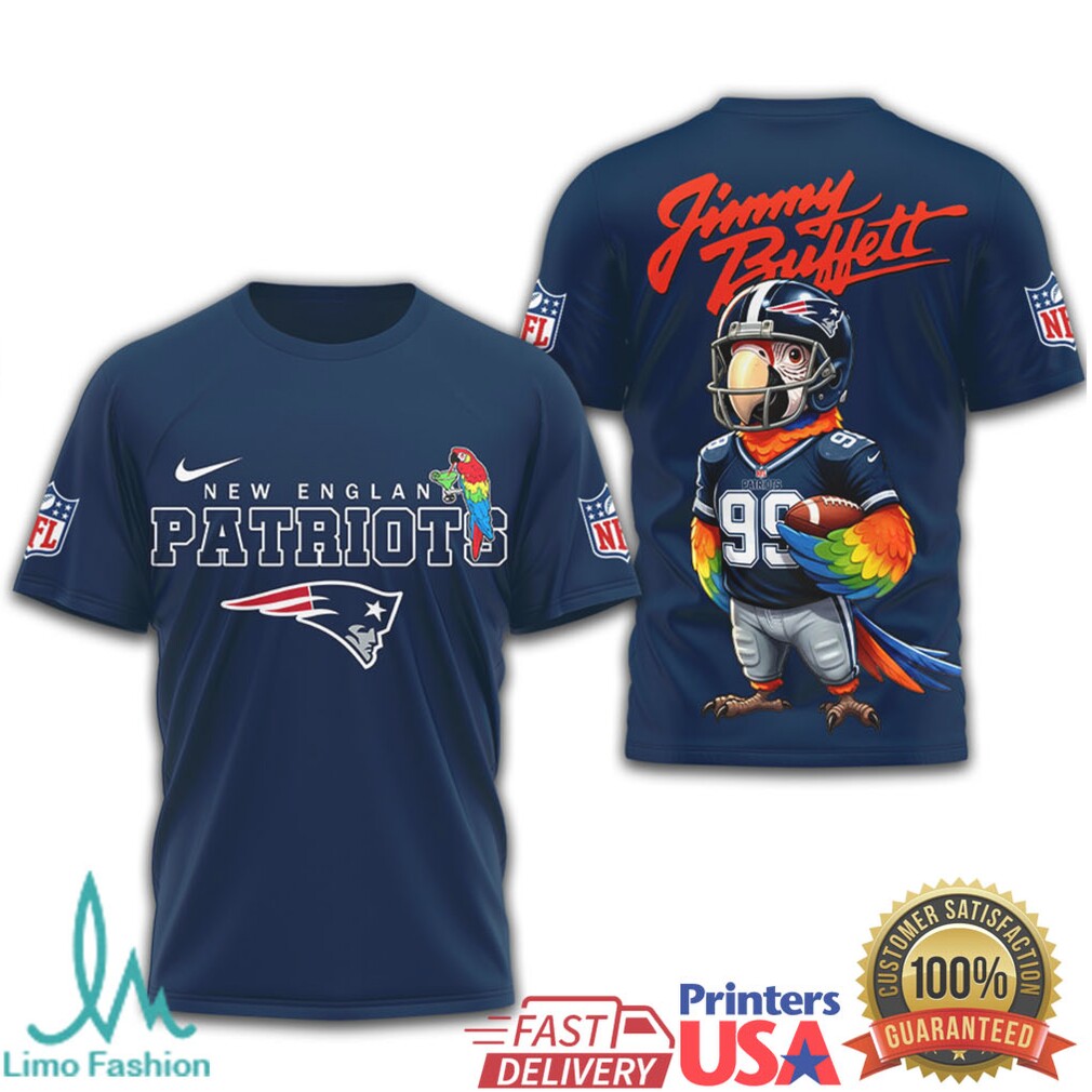 Jimmy Buffett x New England Patriots Paradise Parrot NFL T Shirt - Limotees LLC
