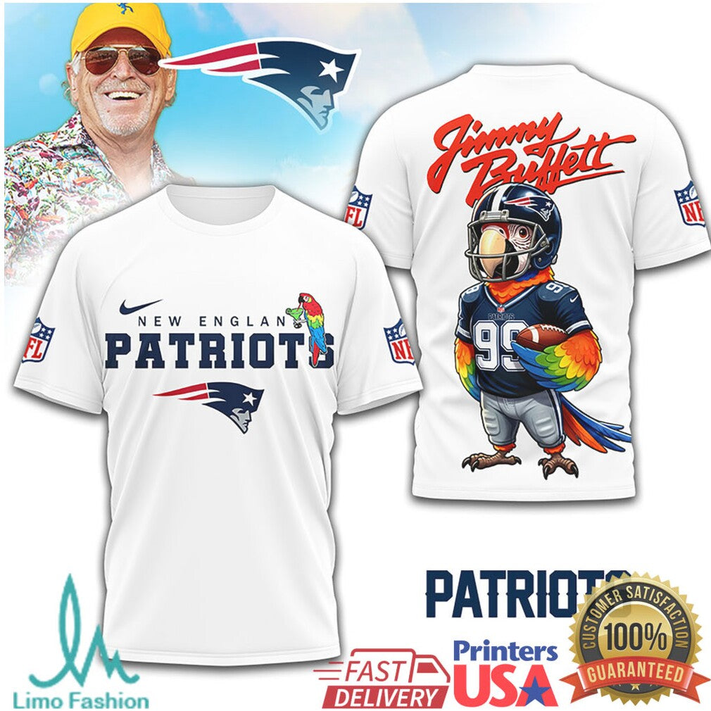 Jimmy Buffett x New England Patriots Paradise Parrot NFL T Shirt - Limotees LLC