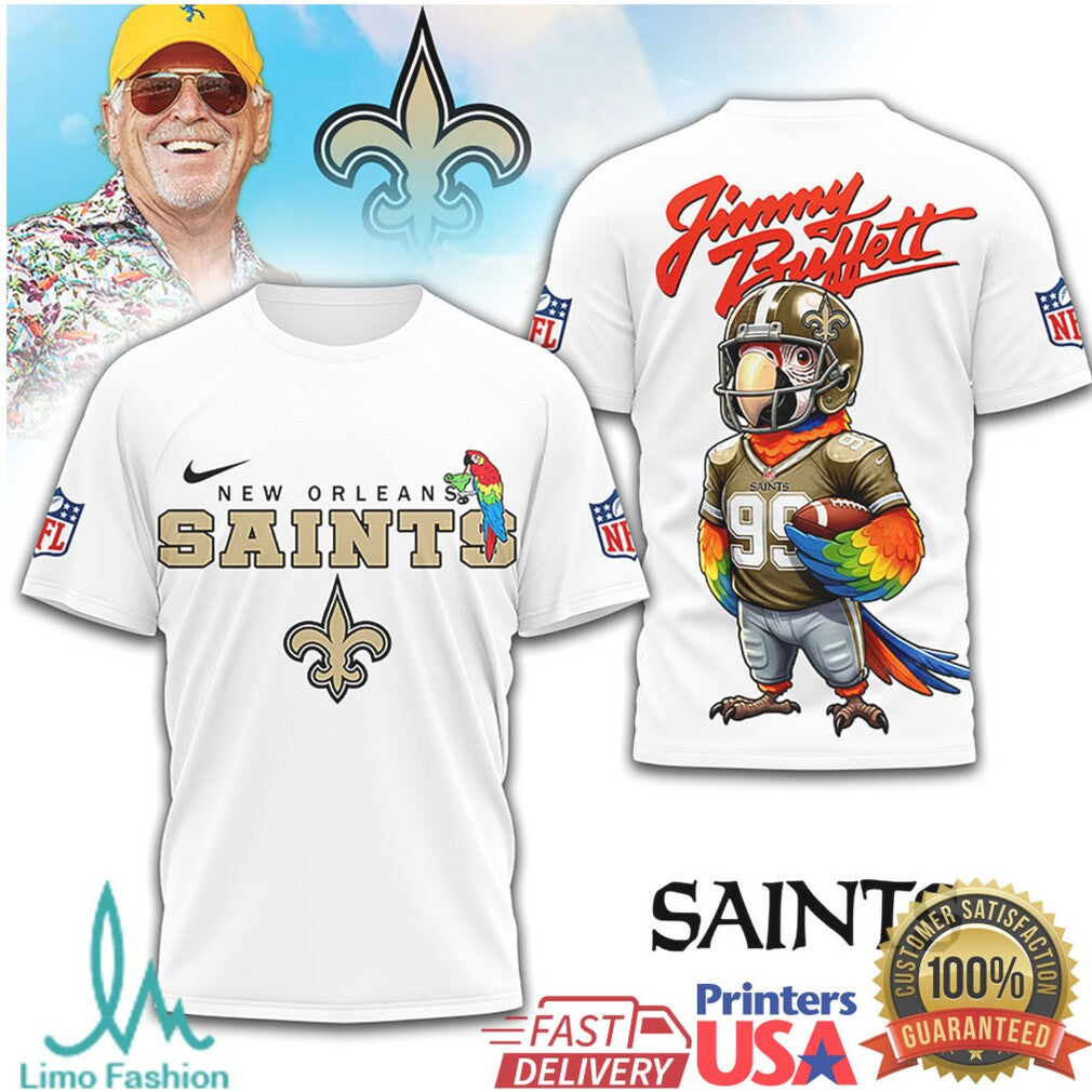 Jimmy Buffett x New Orleans Saints Who Dat Parrot Fan Tee - Limotees LLC