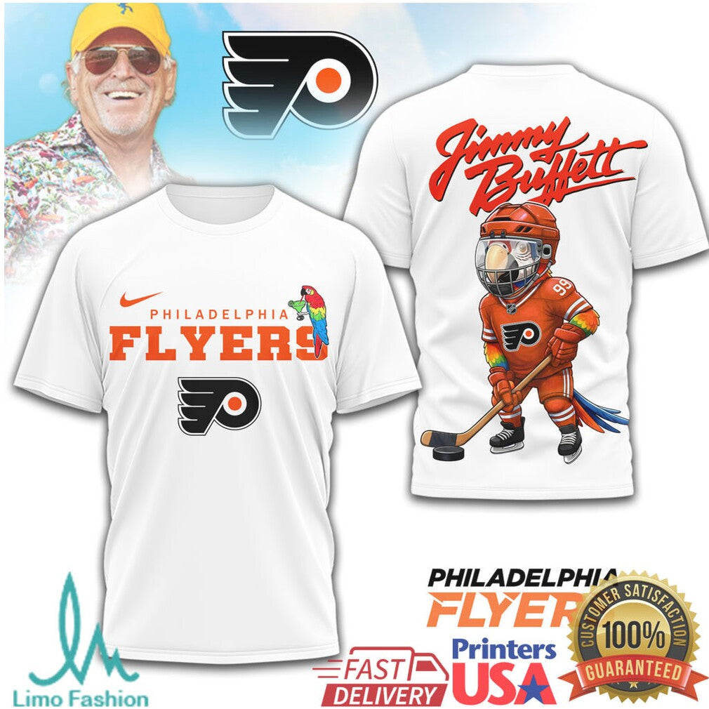 Jimmy Buffett x Philadelphia Flyers Parrot Head Hockey T Shirt - Limotees LLC