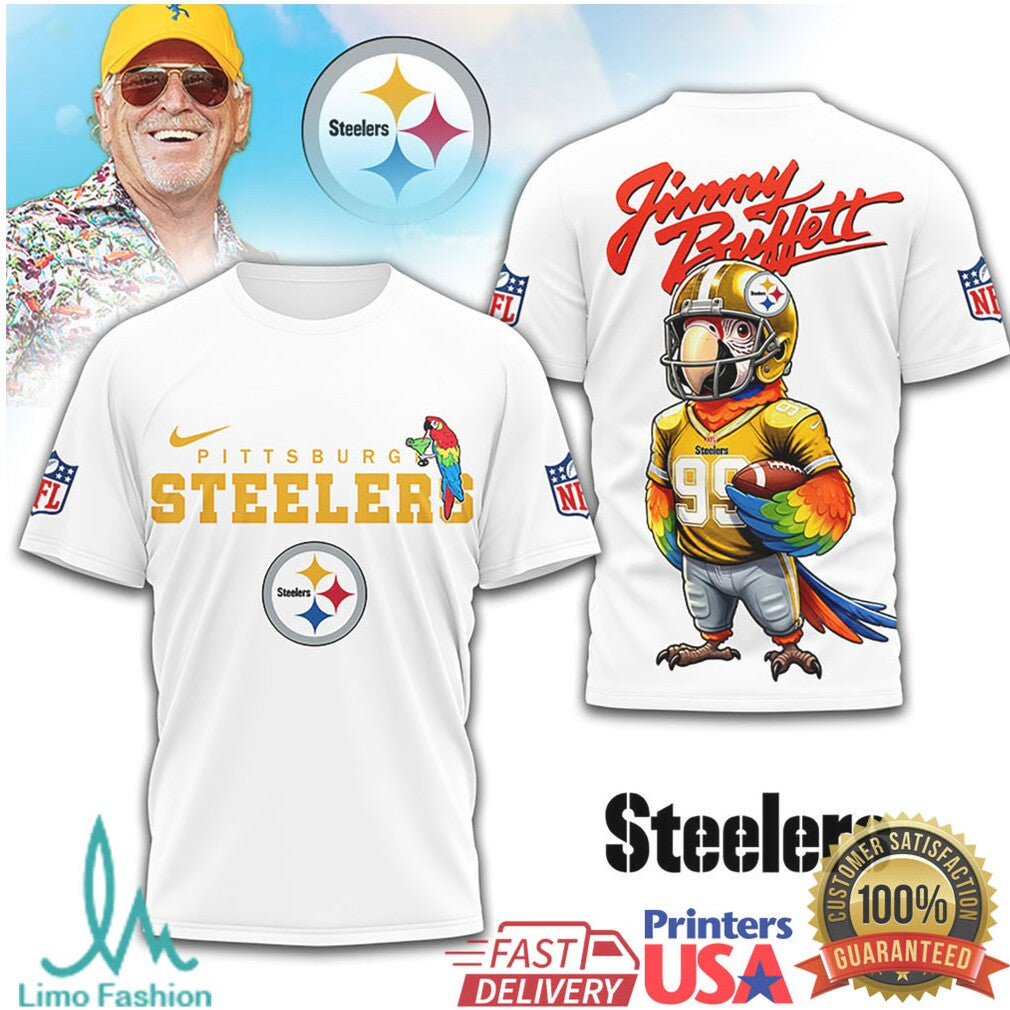 Jimmy Buffett x Pittsburgh Steelers Steely Parrot Football Tee