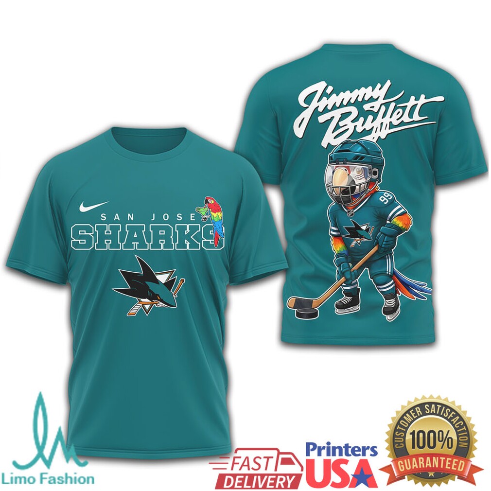 Jimmy Buffett x San Jose Sharks Parrot Head Hockey T Shirt - Limotees LLC