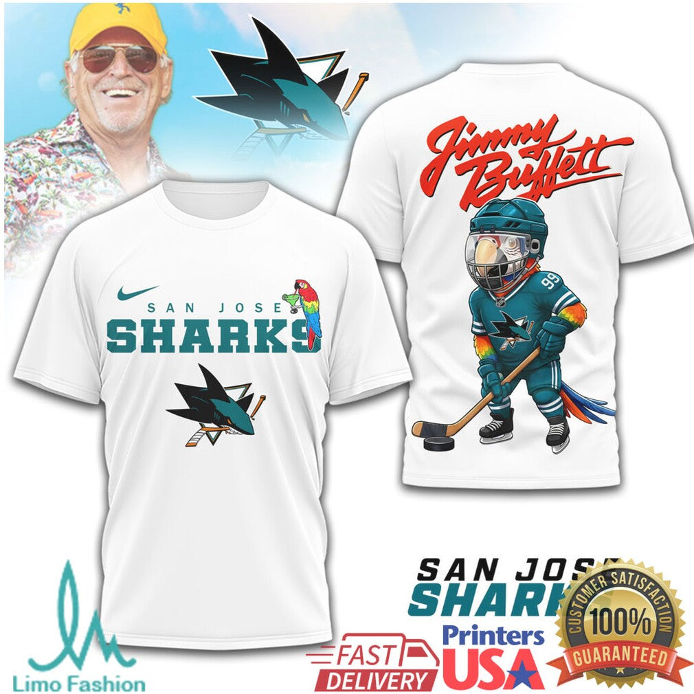 Jimmy Buffett x San Jose Sharks Parrot Head Hockey T Shirt - Limotees LLC