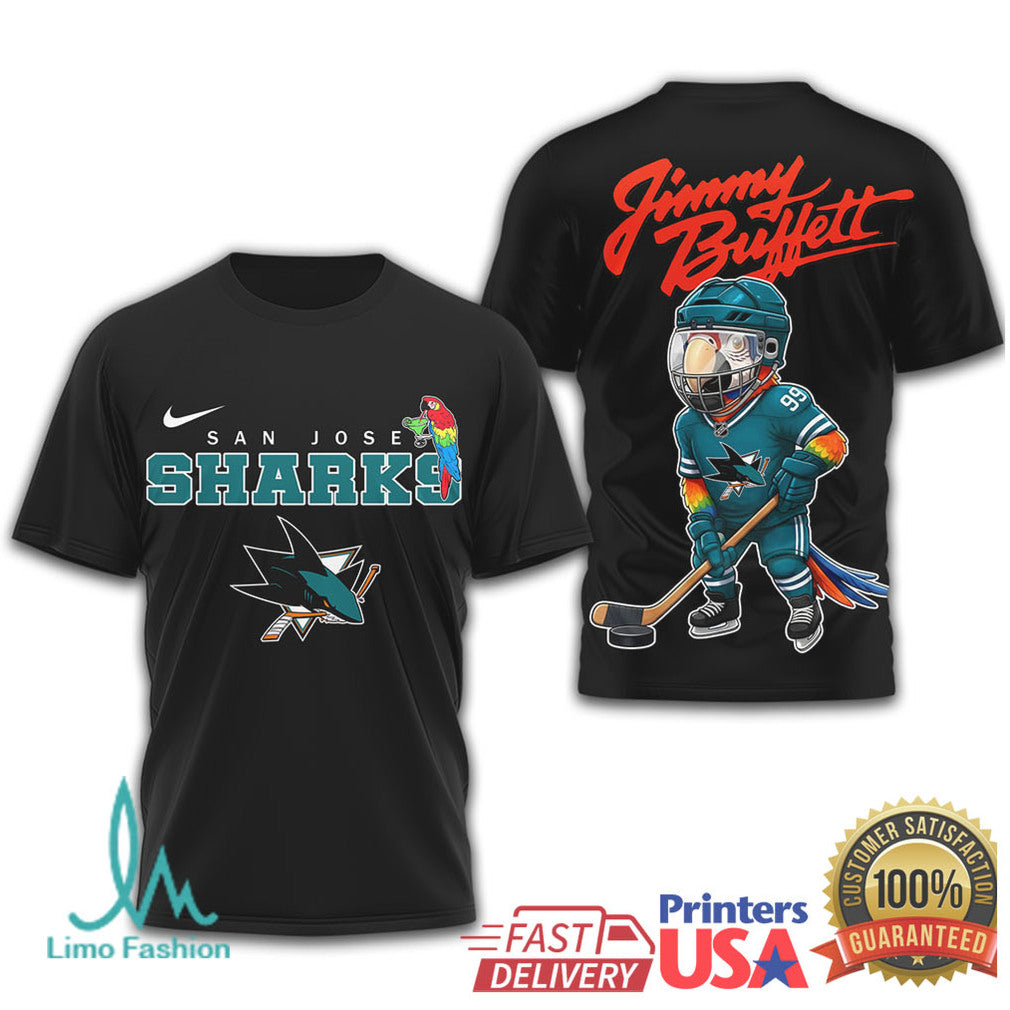 Jimmy Buffett x San Jose Sharks Parrot Head Hockey T Shirt - Limotees LLC