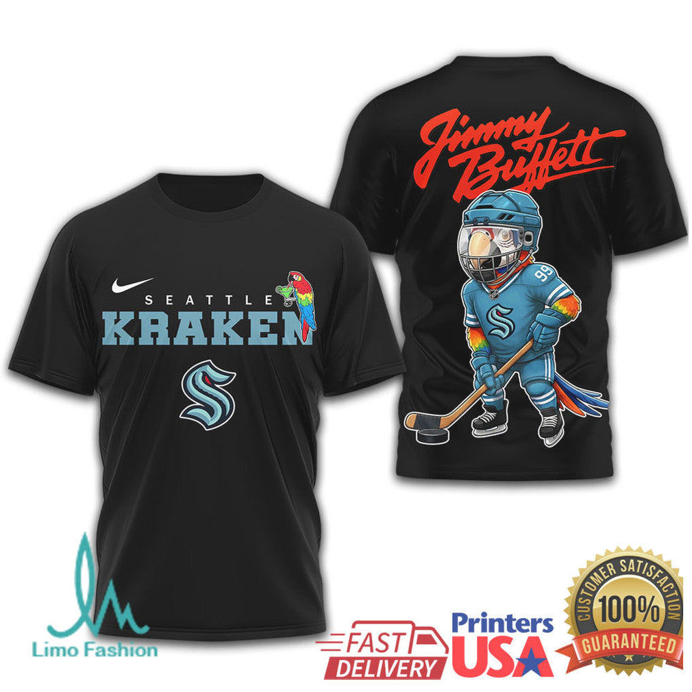 Jimmy Buffett x Seattle Kraken Parrot Head Hockey T Shirt - Limotees LLC