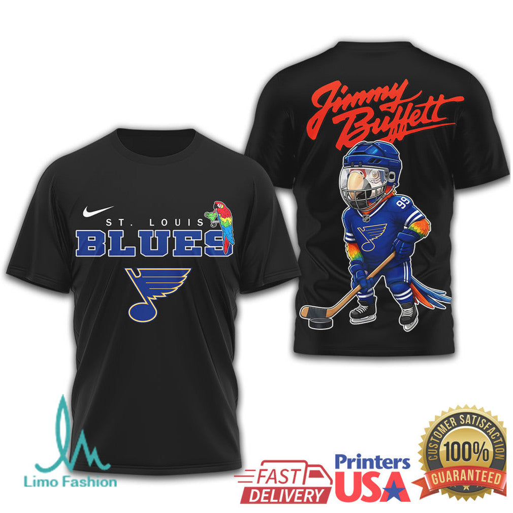 Jimmy Buffett x St. Louis Blues Parrot Head Hockey T Shirt - Limotees LLC