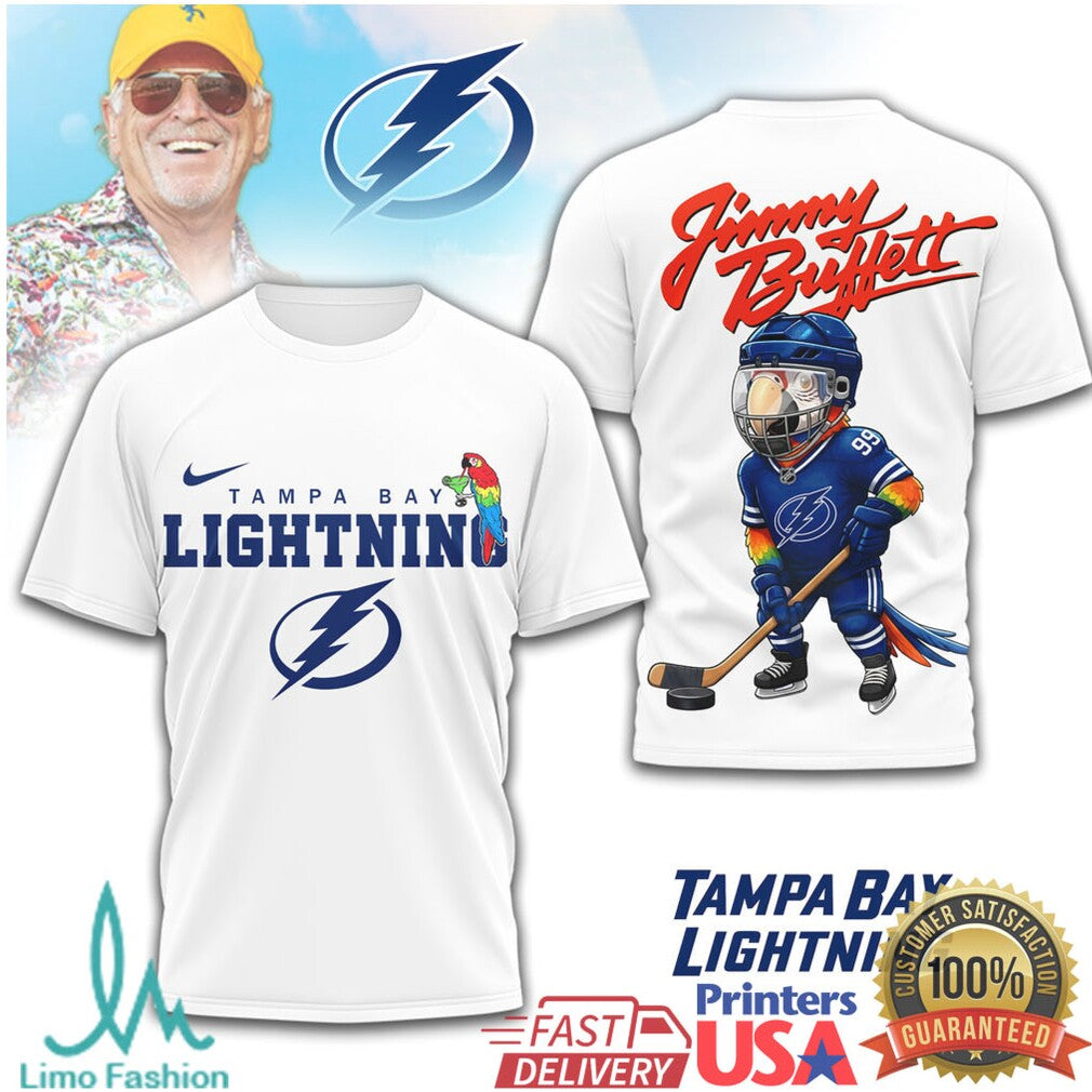 Jimmy Buffett x Tampa Bay Lightning Parrot Head Hockey T Shirt - Limotees LLC