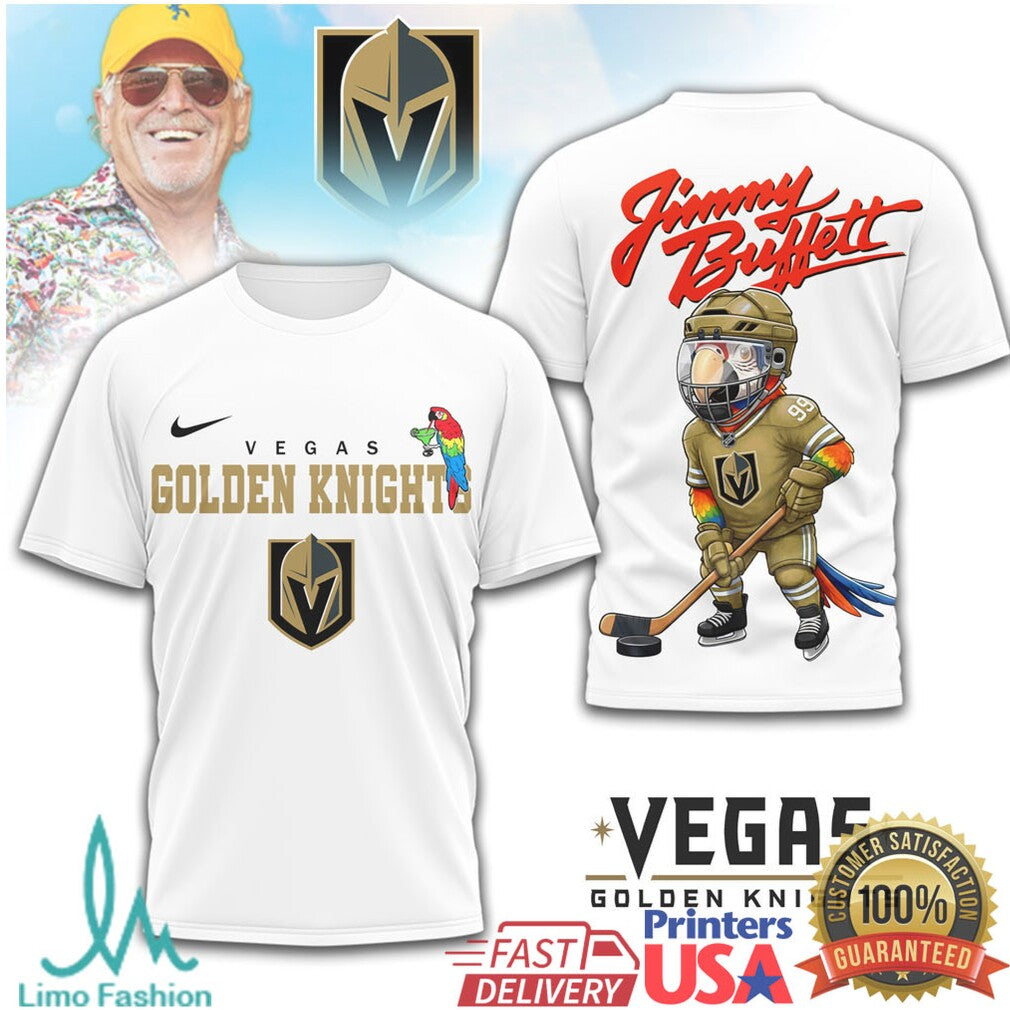 Jimmy Buffett x Vegas Golden Knights Parrot Head Hockey T Shirt - Limotees LLC