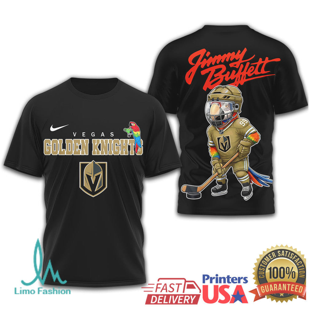 Jimmy Buffett x Vegas Golden Knights Parrot Head Hockey T Shirt - Limotees LLC