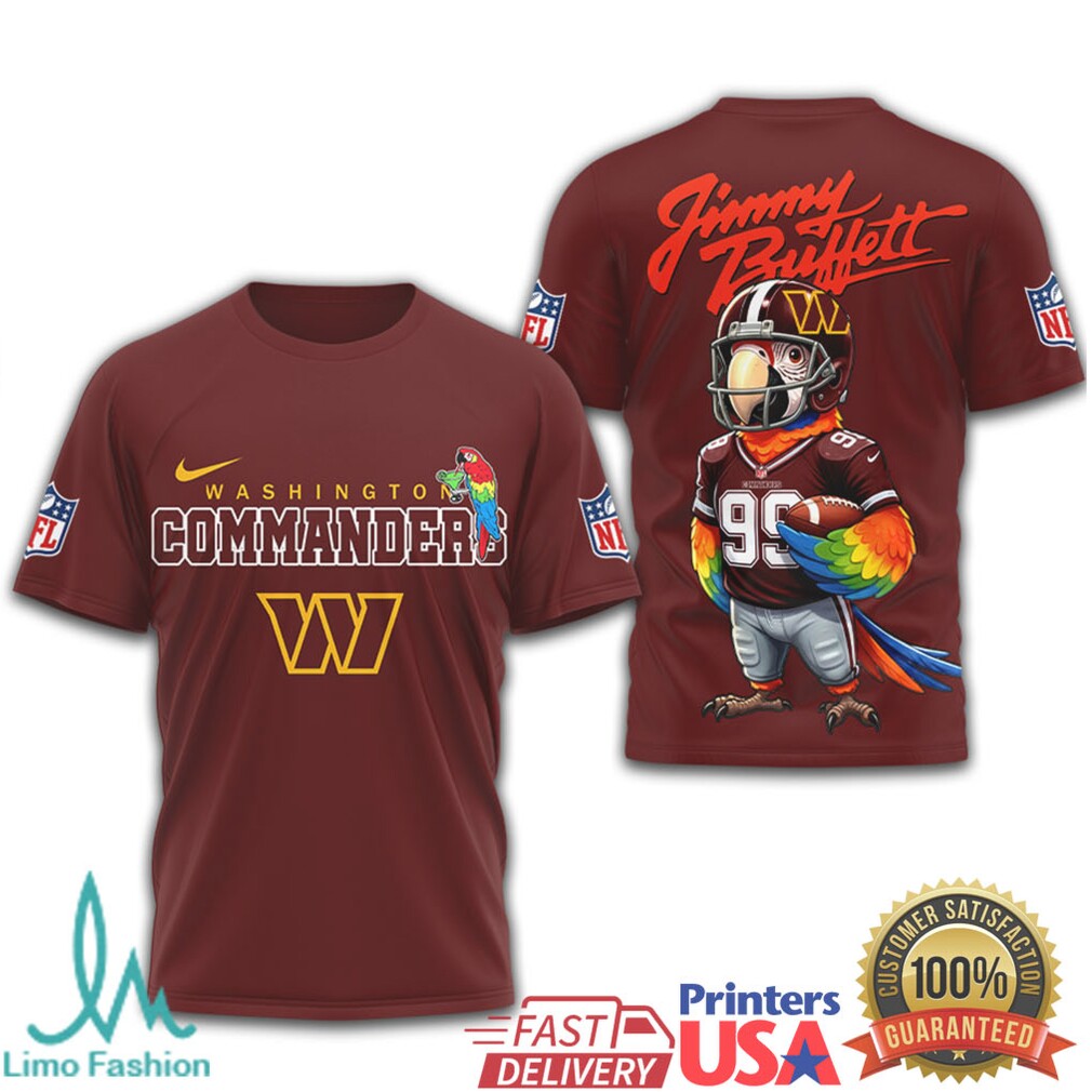Jimmy Buffett x Washington Commanders Parrot NFL Fan T Shirt - Limotees LLC