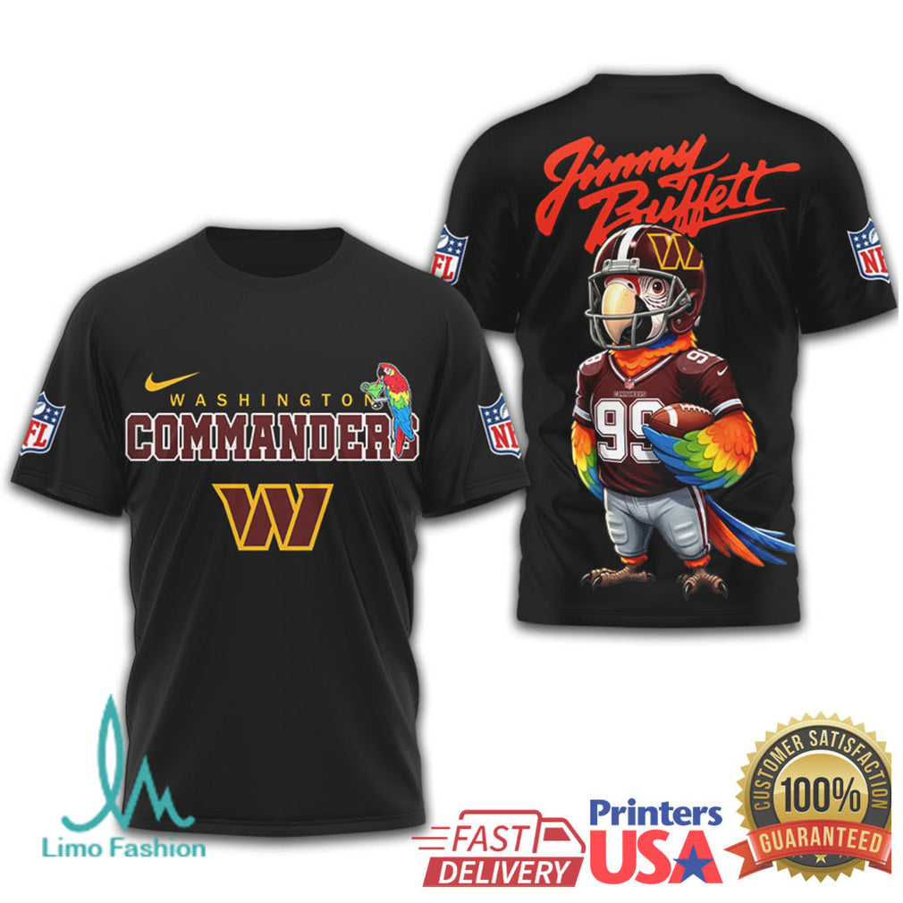 Jimmy Buffett x Washington Commanders Parrot NFL Fan T Shirt - Limotees LLC