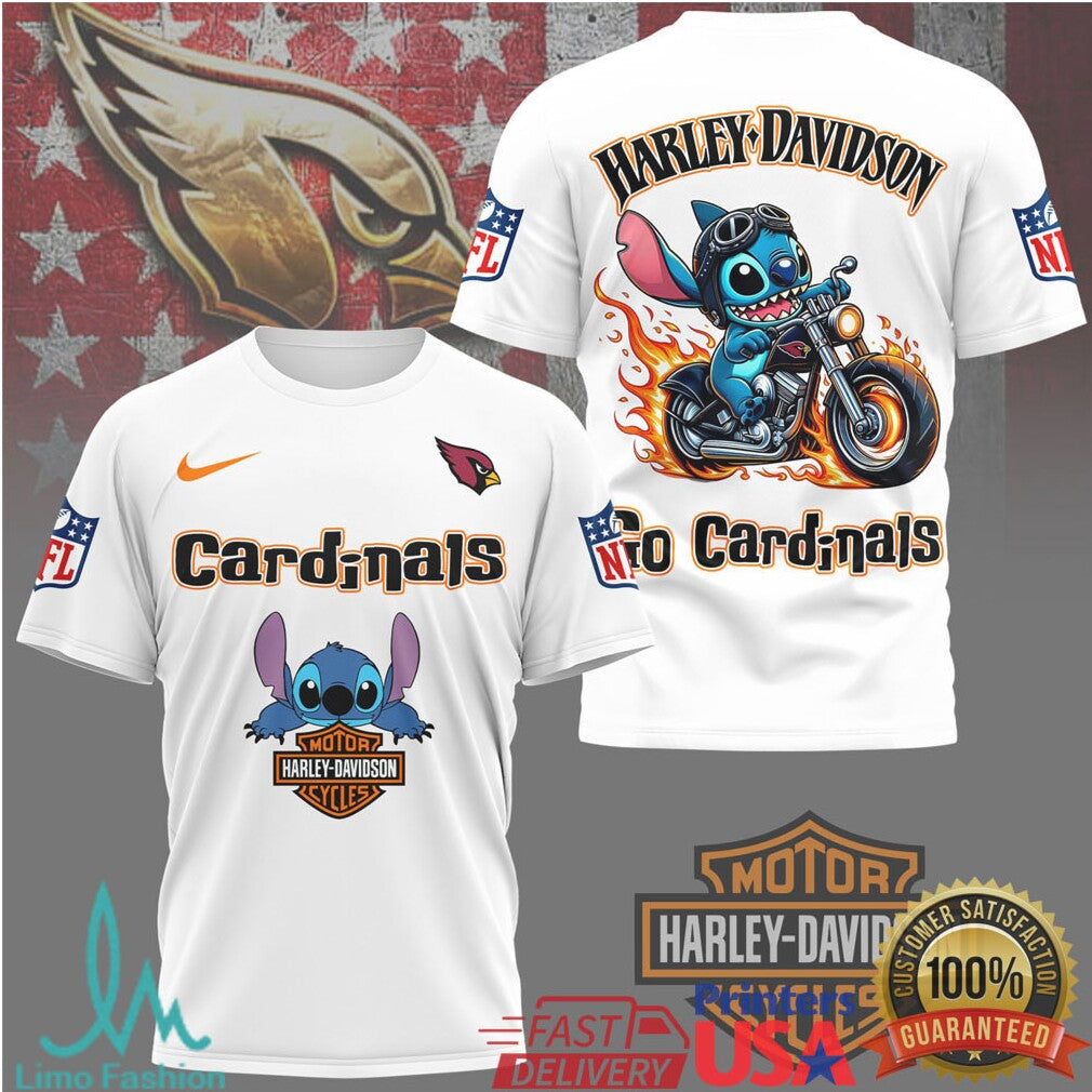 Arizona Cardinals Official NFL Stitch Harley Davidson 3D Shirt - Limotees LLC
