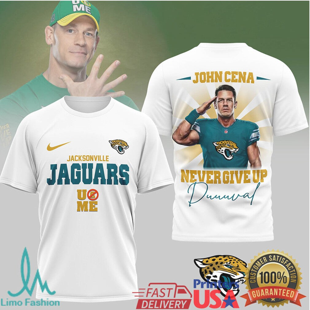 John Cena x Jacksonville Jaguars “Never Give Up” Duuuval Graphic T Shirt - Limotees LLC