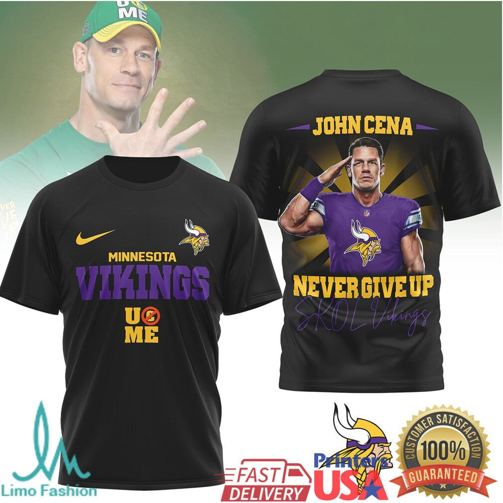 John Cena x Minnesota Vikings “Never Give Up” Skol Graphic T Shirt - Limotees LLC
