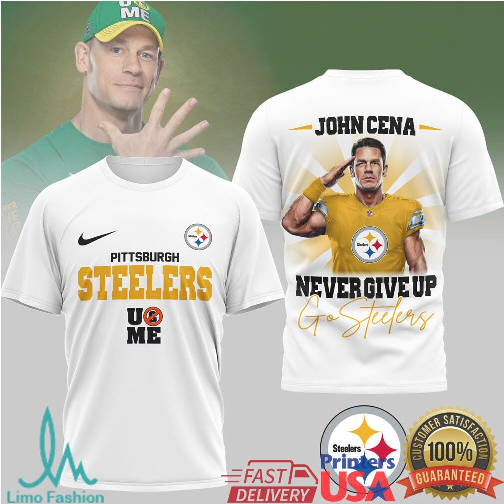 John Cena x Pittsburgh ST Shirtlers “Never Give Up” Graphic T Shirt - Limotees LLC