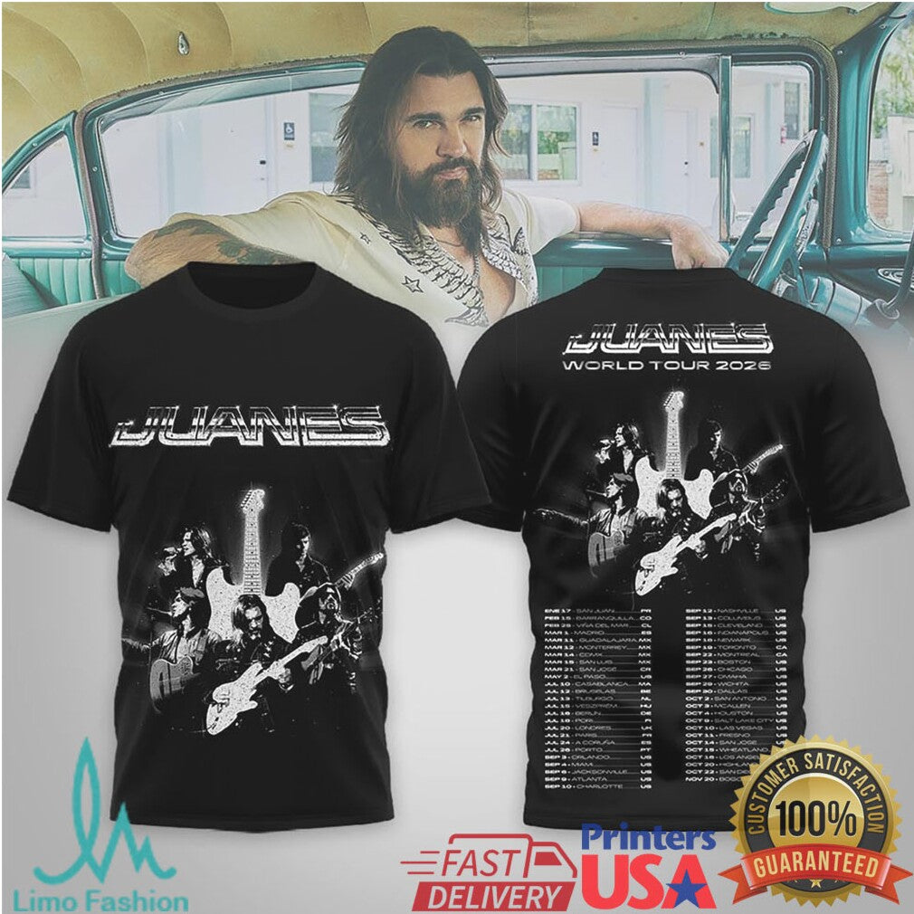 Juanes World Tour 2026 Guitar Graphic Concert Black T Shirt - Limotees LLC