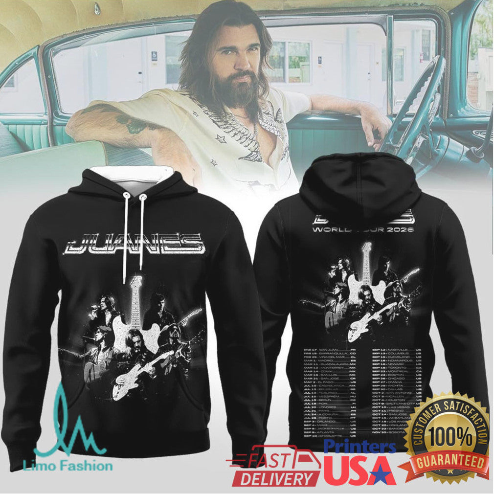 Juanes World Tour 2026 Guitar Graphic Concert Black T Shirt - Limotees LLC