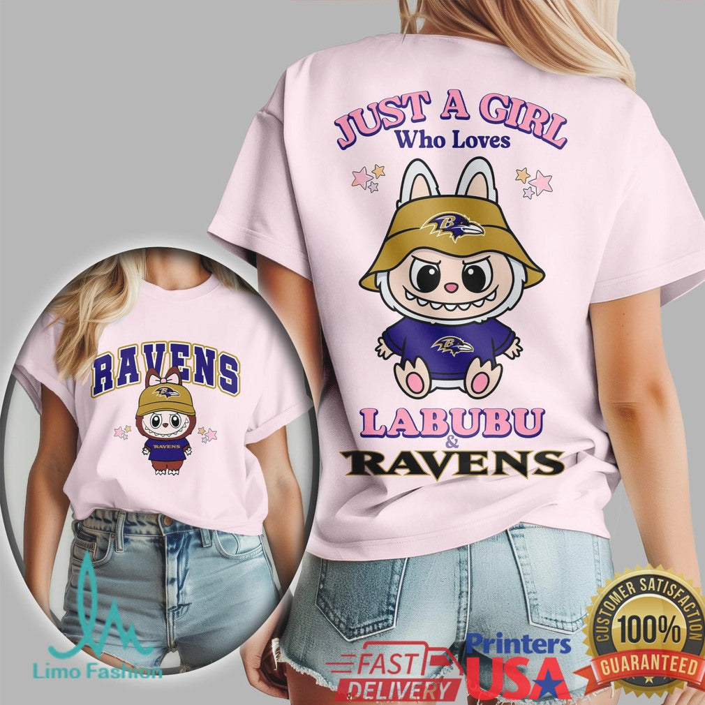 Just A Girl Who Loves Labubu and Baltimore Ravens NFL T Shirt