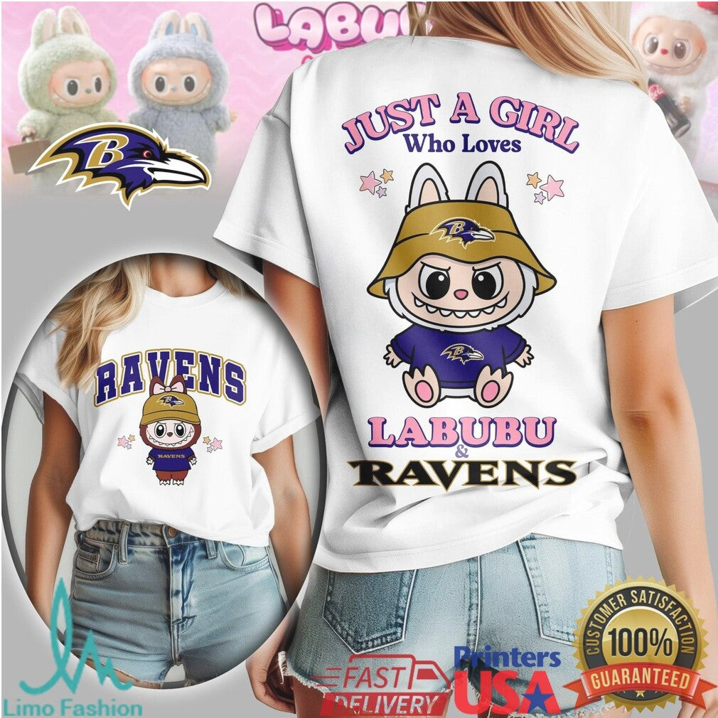 Just A Girl Who Loves Labubu and Baltimore Ravens NFL T Shirt