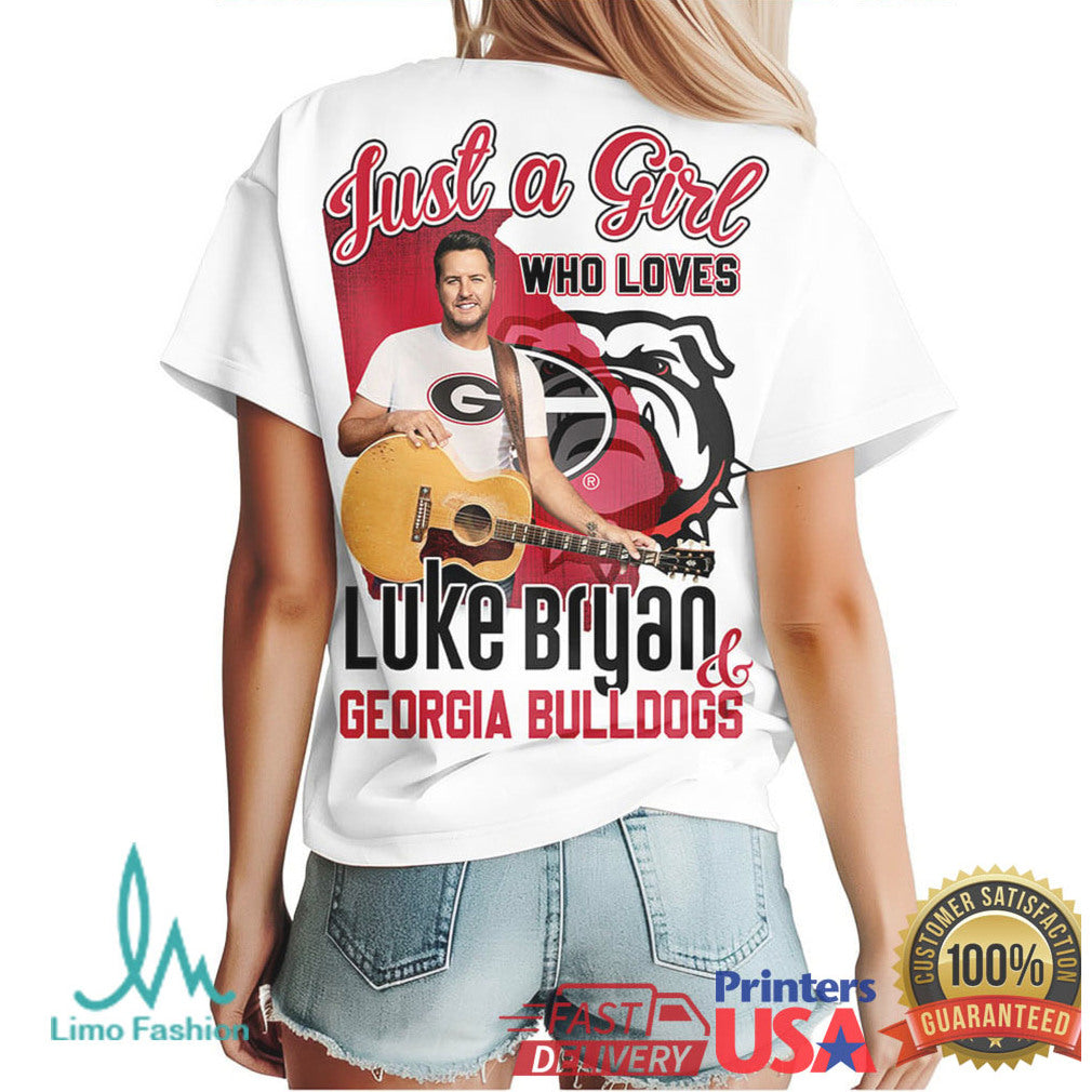 Just A Girl Who Loves Luke Bryan and Georgia Bulldogs T Shirt - Limotees LLC