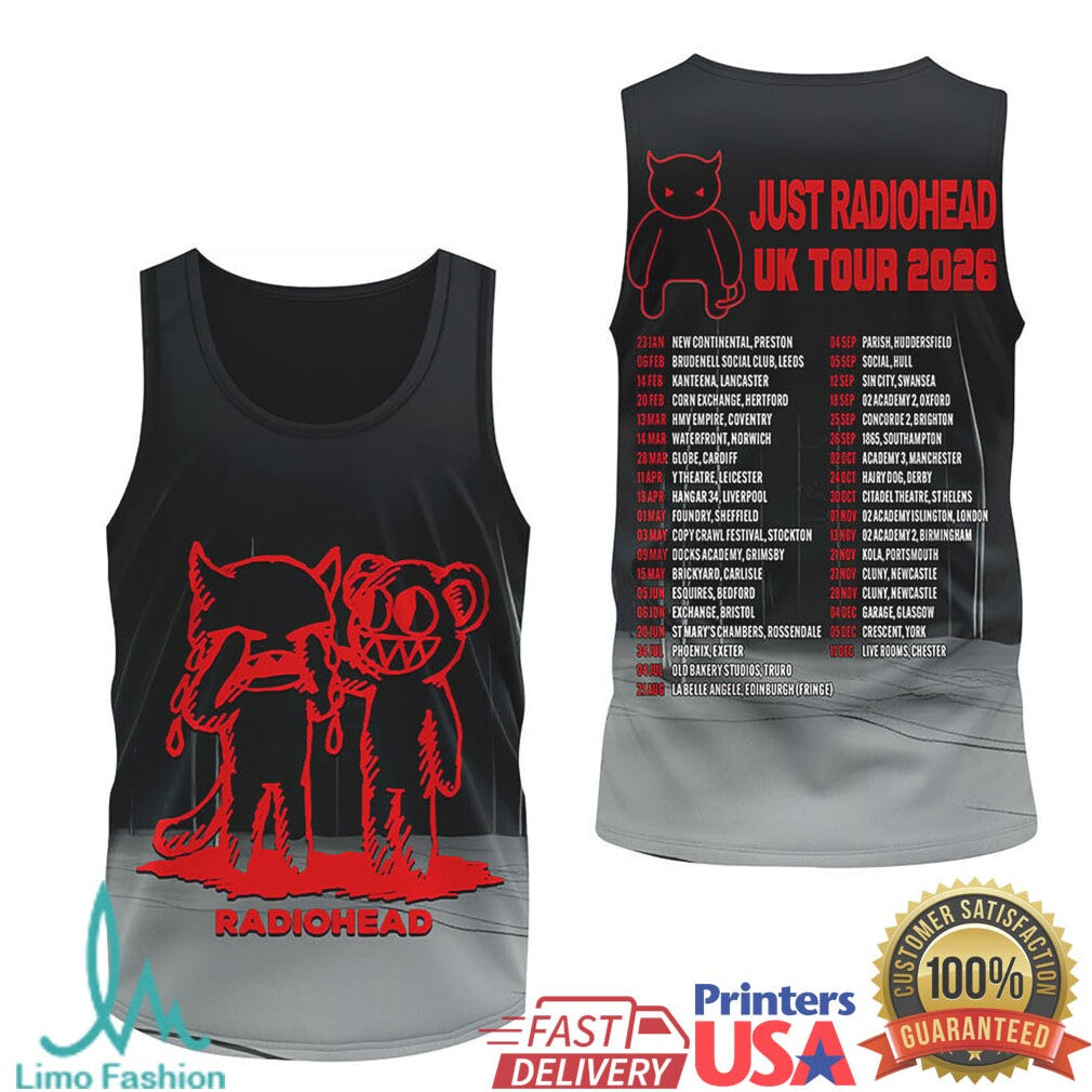 Just Radiohead UK Tour 2026 Red Bear Graphic Tribute T Shirt - Limotees LLC